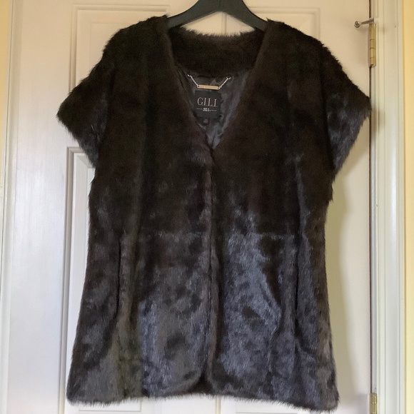 G.I.L.I. Faux Mink Short Sleeve Vest Coffee Bean SZ 14 - Picture 1 of 16